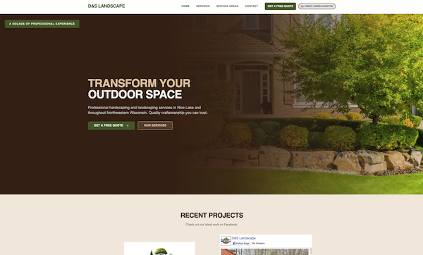 Screenshot of the D&S Landscape website