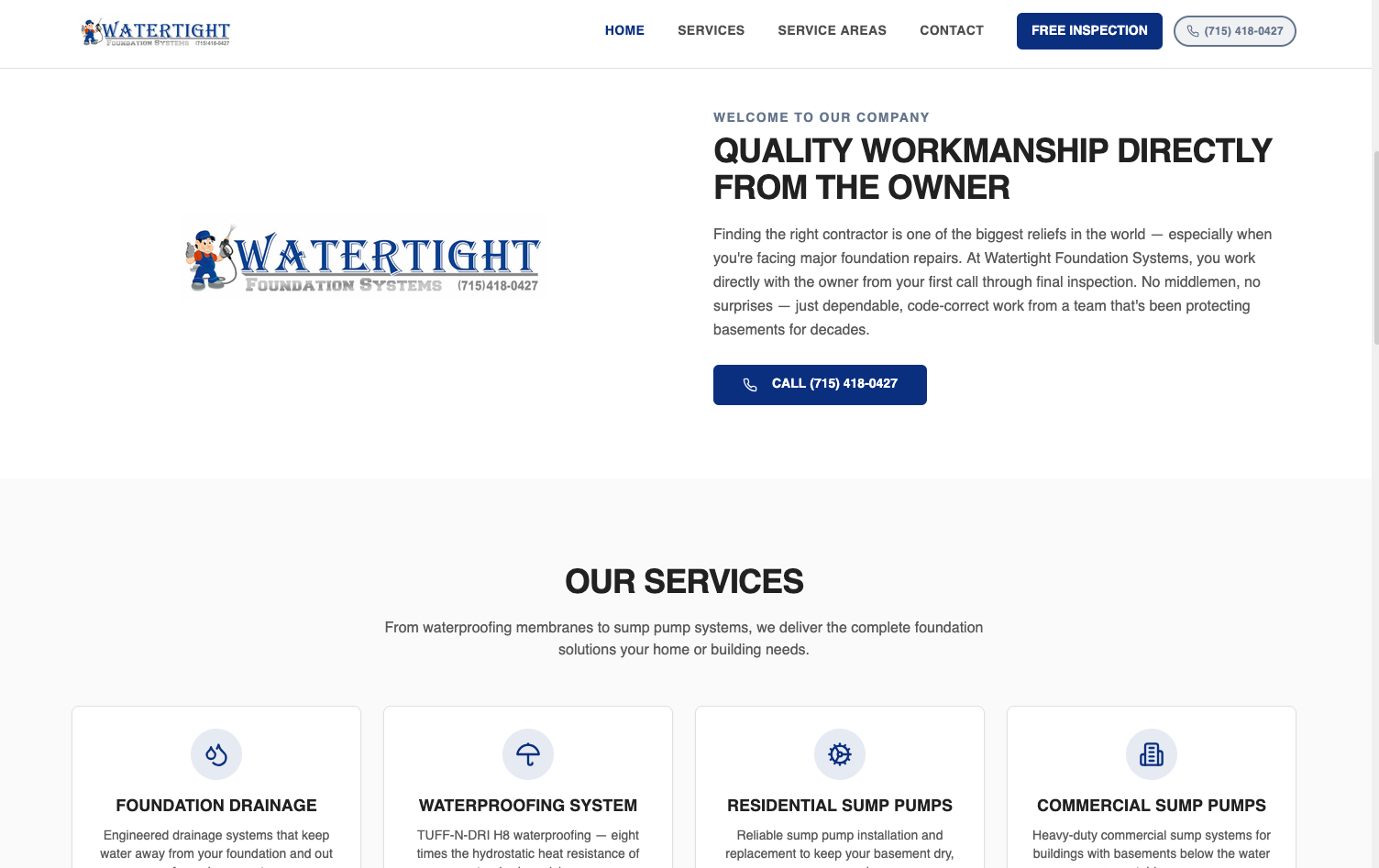 Screenshot of the Watertight Foundation Systems website
